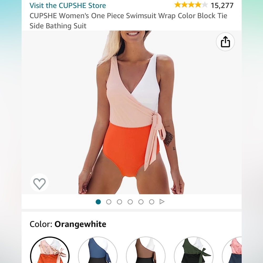 CUPSHE Women's One Piece Swimsuit Wrap Color Block Tie Side Bathing Suit